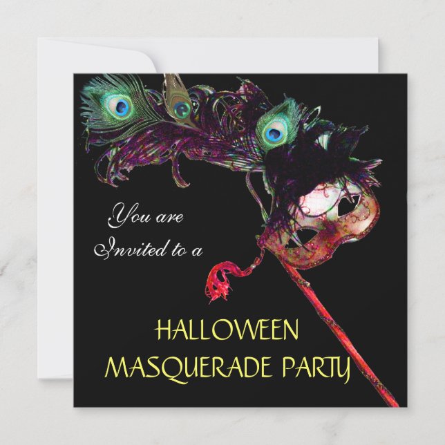 HALLOWEEN MASKERADBAL, Svart Inbjudningar (Framsida)
