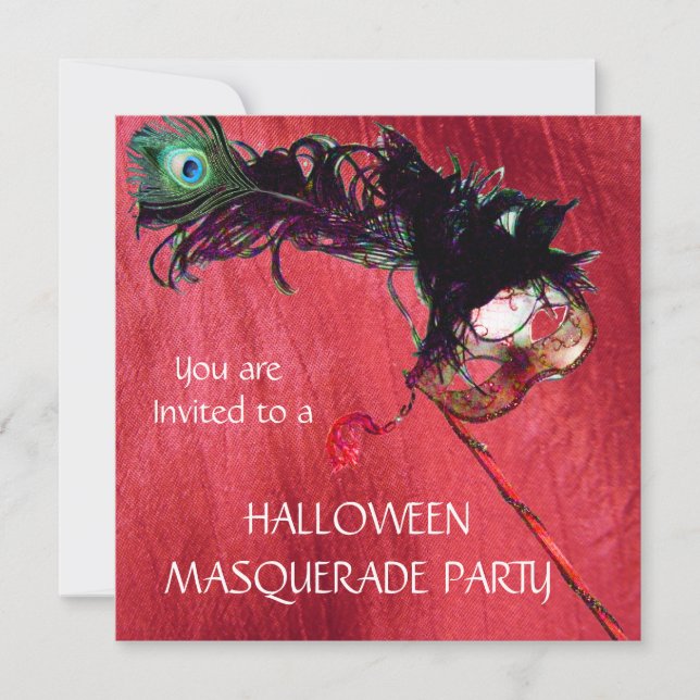 HALLOWEEN MASKERADE FEST, Röd Gul silke Inbjudningar (Framsida)