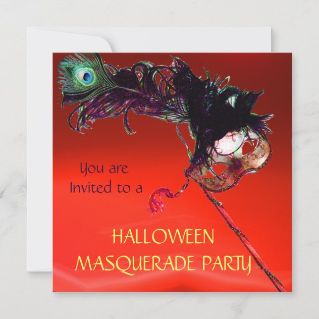 HALLOWEEN MASKERADEFEST, Röd Gul Orange Inbjudningar (Framsida)