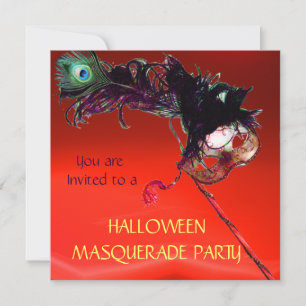 HALLOWEEN MASKERADEFEST, Röd Gul Orange Inbjudningar