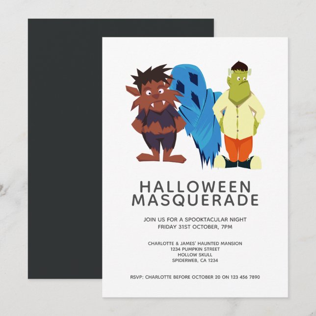 Halloween Maskeradfest Personlig Inbjudningar (Fram/baksida)