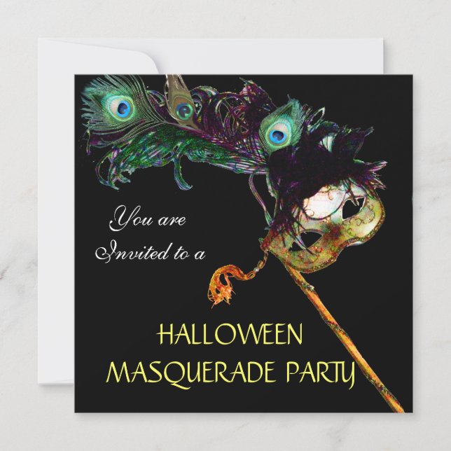 HALLOWEEN MASKERADFEST, Svart gul blå Inbjudningar (Framsida)