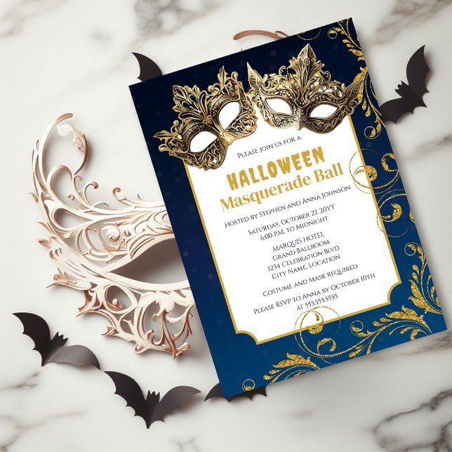 Halloween MasqueraBoll Inbjudningar (Halloween masquerade ball invitation front view.)