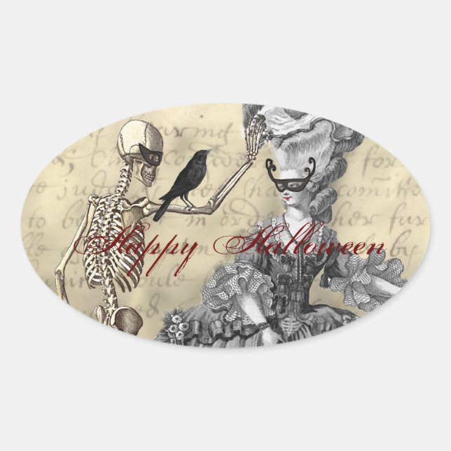 Halloween MasqueraBoll Ovalt Klistermärke (Framsida)
