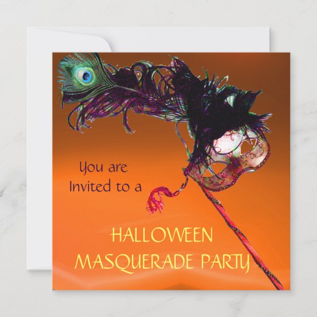 HALLOWEEN MASQUERADE FEST, Gul Orange Inbjudningar (Framsida)