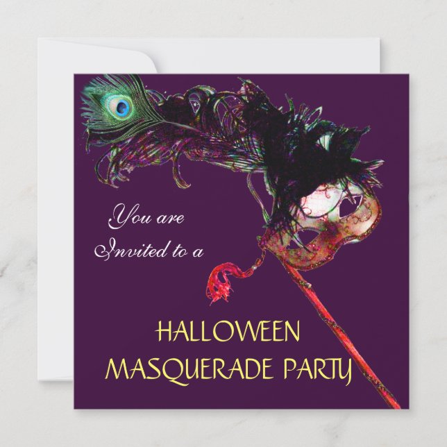 HALLOWEEN MASQUERADE FEST, Svart Lila Inbjudningar (Framsida)