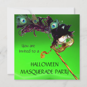 HALLOWEEN MASQUERADE PARTY Grönt gult svart blått Inbjudningar