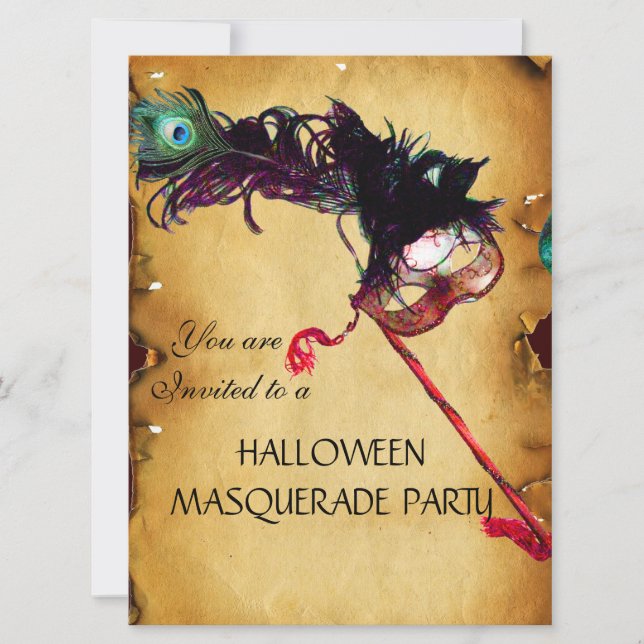 HALLOWEEN MASQUERADE PARTY, parchment Inbjudningar (Framsida)
