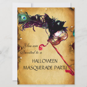 HALLOWEEN MASQUERADE PARTY, parchment Inbjudningar