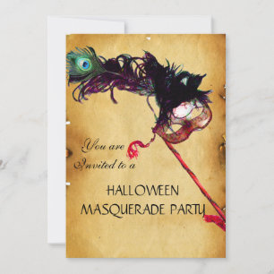 HALLOWEEN MASQUERADEBAL, pergament Inbjudningar