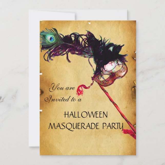 HALLOWEEN MASQUERADEBAL, pergament Inbjudningar (Framsida)