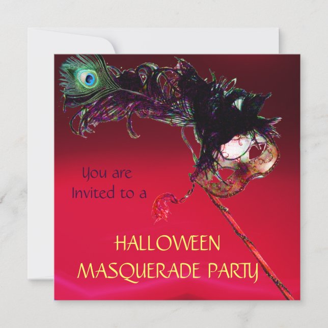HALLOWEEN MASQUERADEBAL, Röd burgunder Inbjudningar (Framsida)