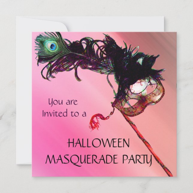HALLOWEEN MASQUERADEBAL, Röd gul silke Inbjudningar (Framsida)