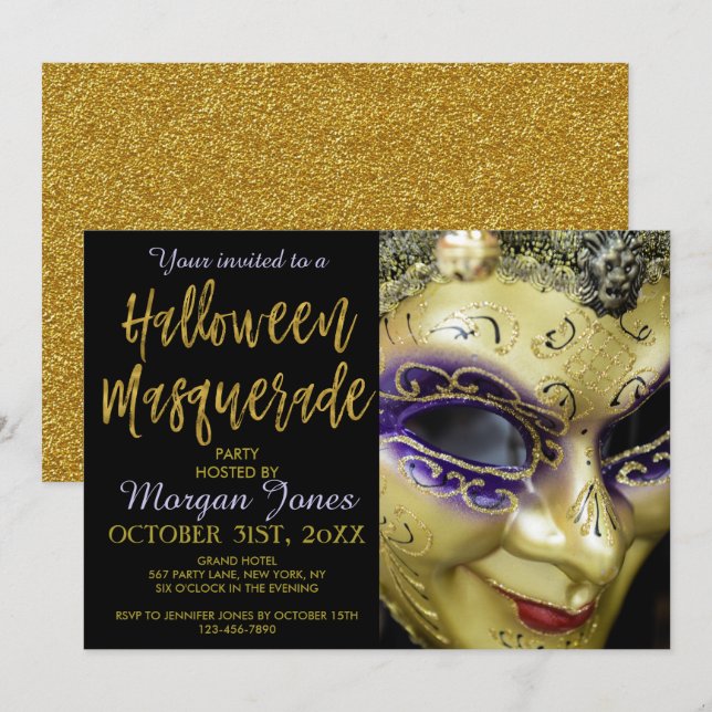 Halloween MasqueraParty med modern typografi Inbjudningar (Fram/baksida)