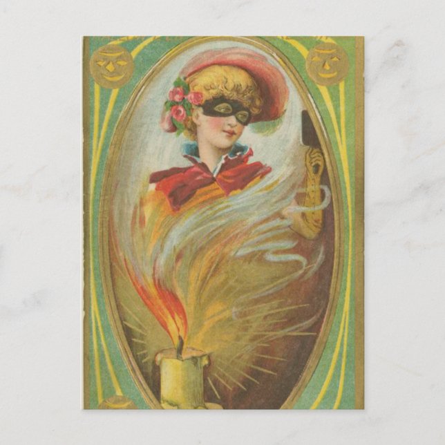 Halloween MasqueraWoman Vintage Vykort (Framsida)
