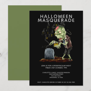 Halloween MasqueraZombie Brain och Grave Inbjudningar