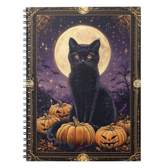 Halloween-matriskort med svart katt anteckningsbok (Framsidan)