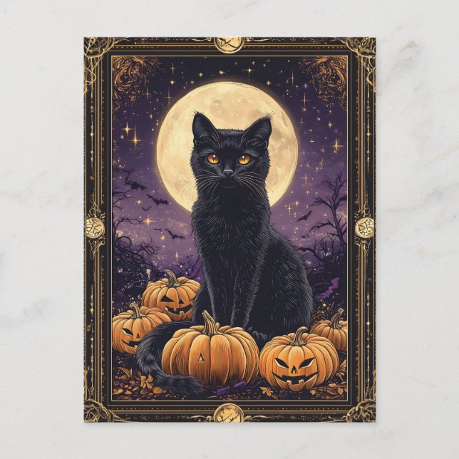 Halloween-matriskort med svart katt vykort (Framsida)