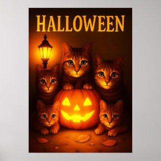 Halloween med Cat Orange Digital Art Poster