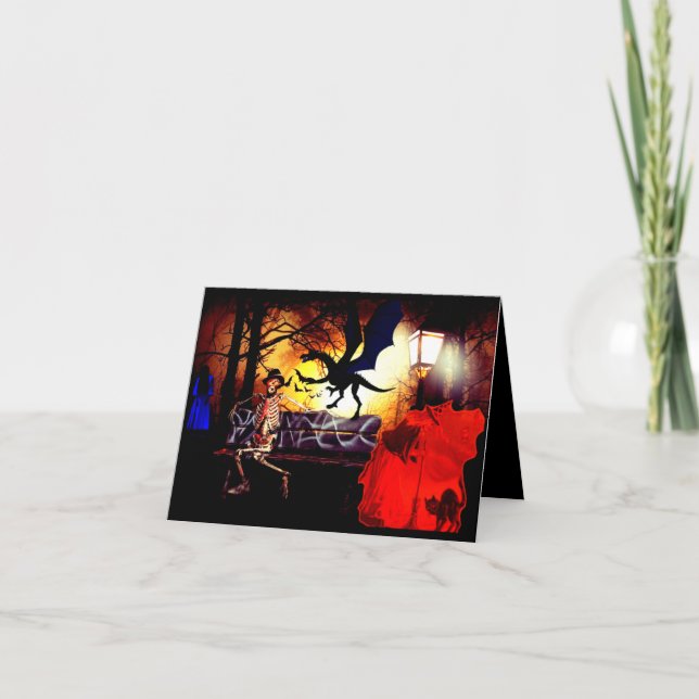 Halloween med drakar-häxor-kryp och gengångare kort (Framsida)