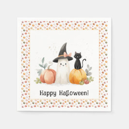 Halloween med fantasifull spök och svart katt pappersservett