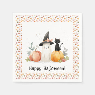 Halloween med fantasifull spök och svart katt pappersservett