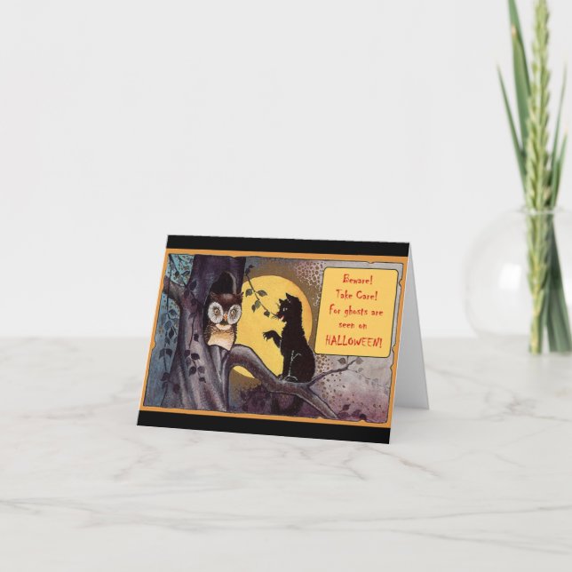 Halloween med gammal svart katt helgkort (Framsida)