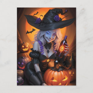 Halloween med häxa vykort