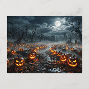Halloween med kusliga träd och Jack O Lanterns Vykort