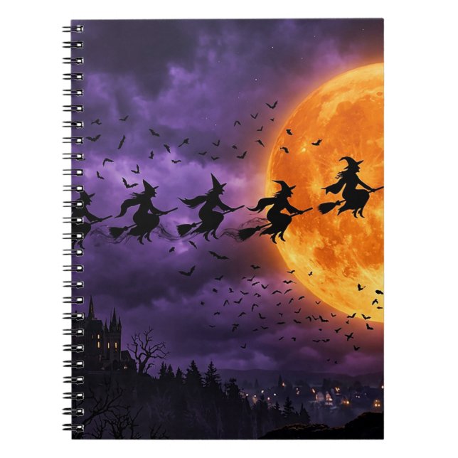 Halloween med måne och häxa anteckningsbok (Framsidan)