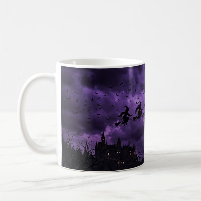 Halloween med måne och häxa kaffemugg (Vänster)
