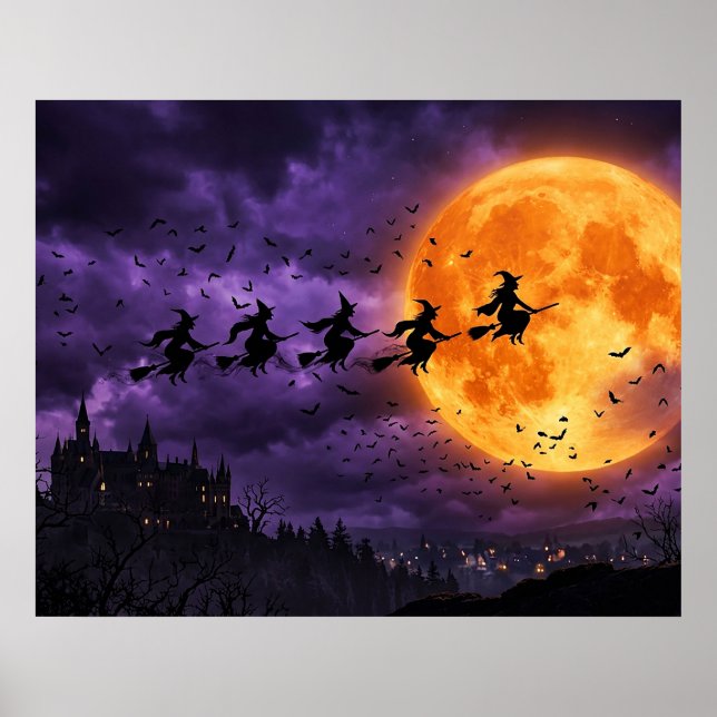 Halloween med måne och häxa poster (Framsidan)