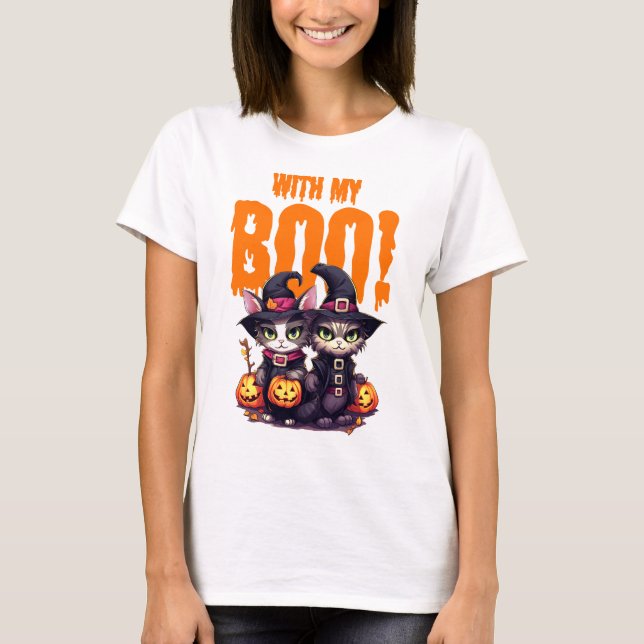 Halloween med mitt boo-kattpar med Pumpkin T Shirt (Framsida)