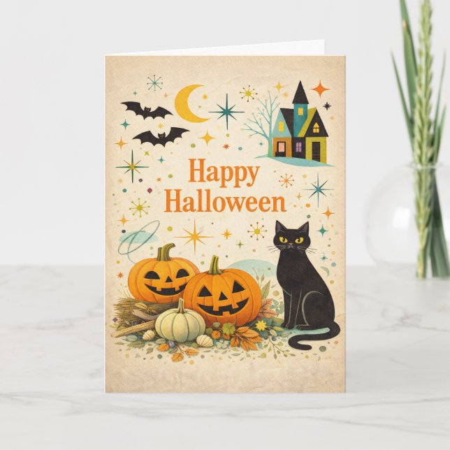 Halloween med orange pumpor i mittenstilen kort (Framsida)