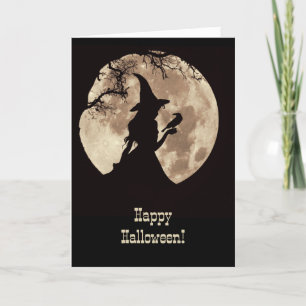 Halloween med rätt Witch och Raven Silhouetted Kort