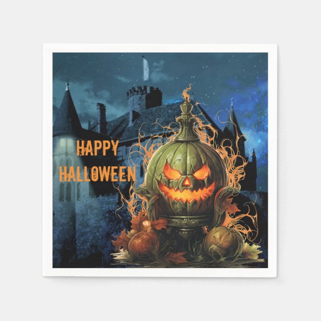 Halloween med spökande pumpa och herrgård   pappersservett (Framsidan)