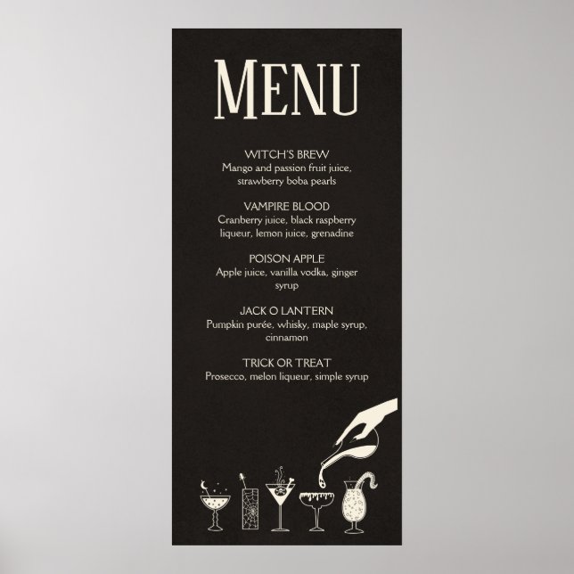 Halloween-medelhundradets moderna cocktailmeny poster (Framsidan)
