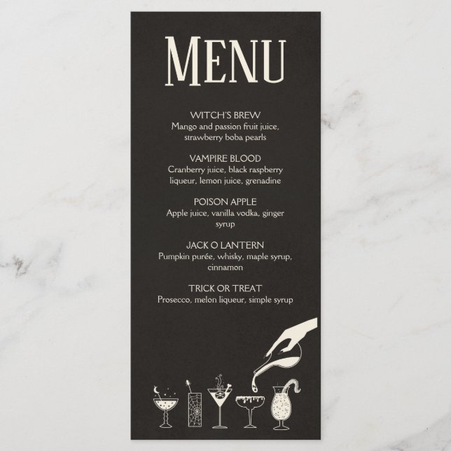 Halloween-medelhundradets moderna cocktailmeny program (Framsida)