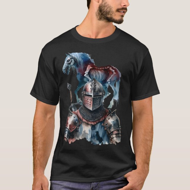 Halloween Medieval Knight Horses Knight Armor Hors T Shirt (Framsida)