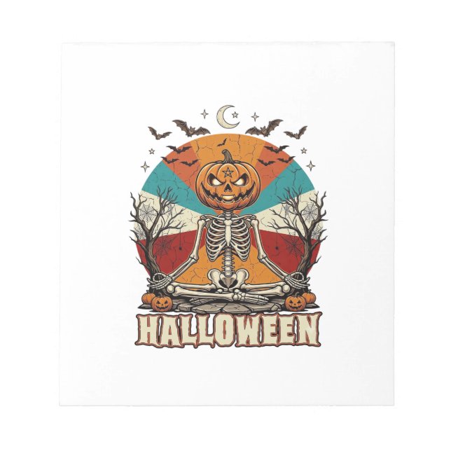 Halloween Mediterande Pumpa Skelett Retro Sol Ba Anteckningsblock (Framsida)