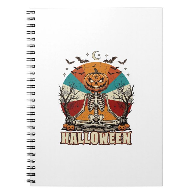 Halloween Mediterande Pumpa Skelett Retro Sol Ba Anteckningsbok (Framsidan)