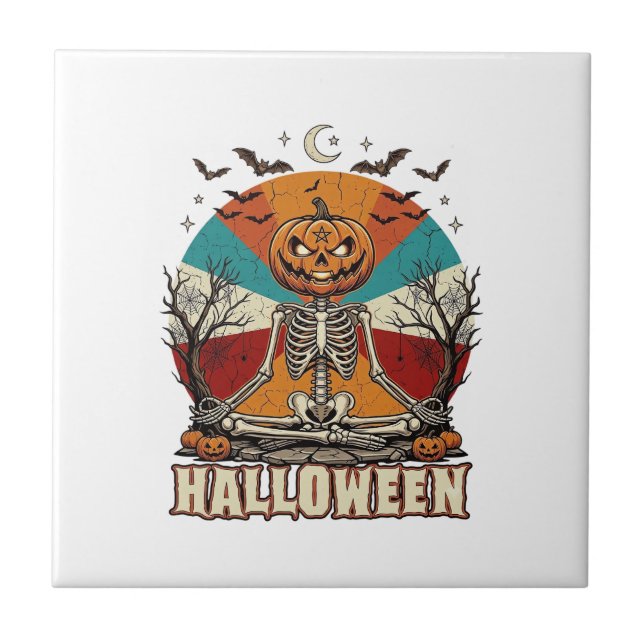 Halloween Mediterande Pumpa Skelett Retro Sol Ba Kakelplatta (Framsidan)