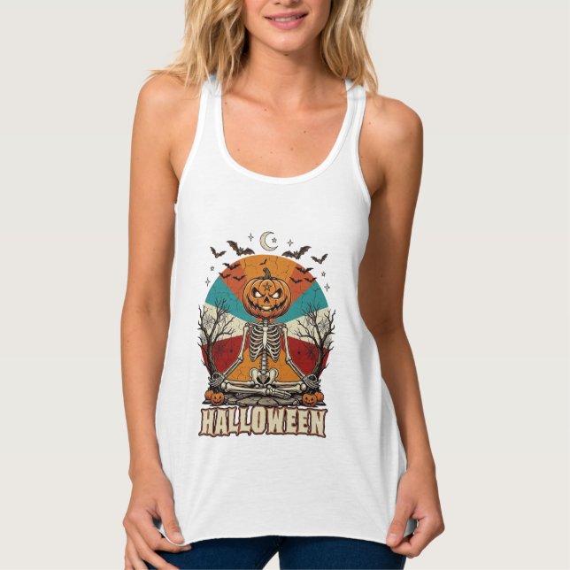 Halloween Mediterande Pumpa Skelett Retro Sol Ba Linne Med Racerback (Framsida)
