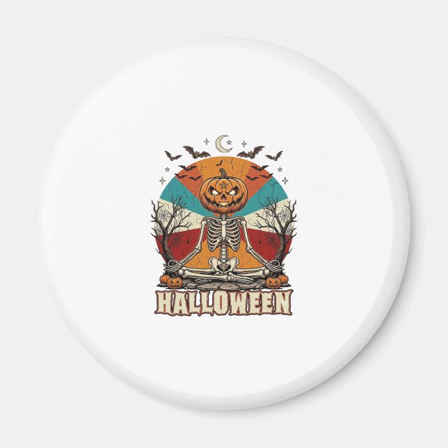 Halloween Mediterande Pumpa Skelett Retro Sol Ba Magnet (Framsidan)