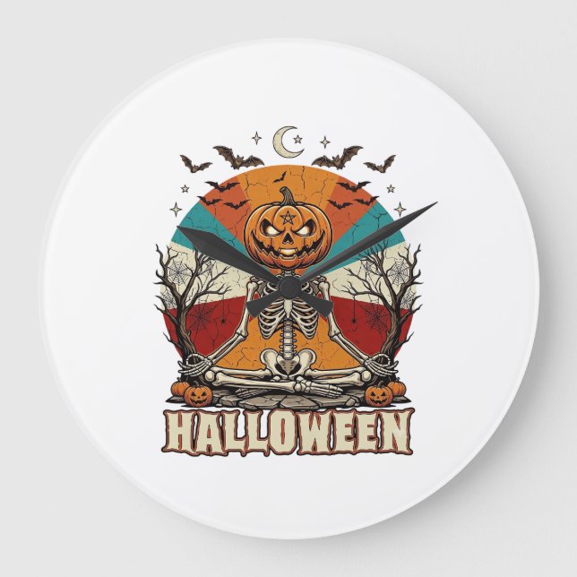 Halloween Mediterande Pumpa Skelett Retro Sol Ba Stor Klocka (Framsida)