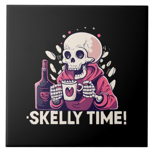 halloween men det är skelett-tid kakelplatta (Framsidan)