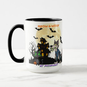 Halloween "Meow & Woof at Midnight" Kat & Werevarg Mugg