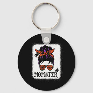 Halloween Messy Bun Leopard Pumpkin Momster Nyckelring
