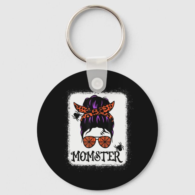 Halloween Messy Bun Leopard Pumpkin Momster Nyckelring (Framsida)