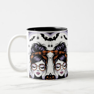 Halloween Messy Bun Woman Två-Tonad Mugg